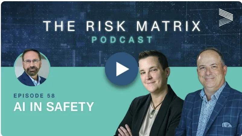 Podcast cover for 'The Risk Matrix' featuring two hosts discussing safety.